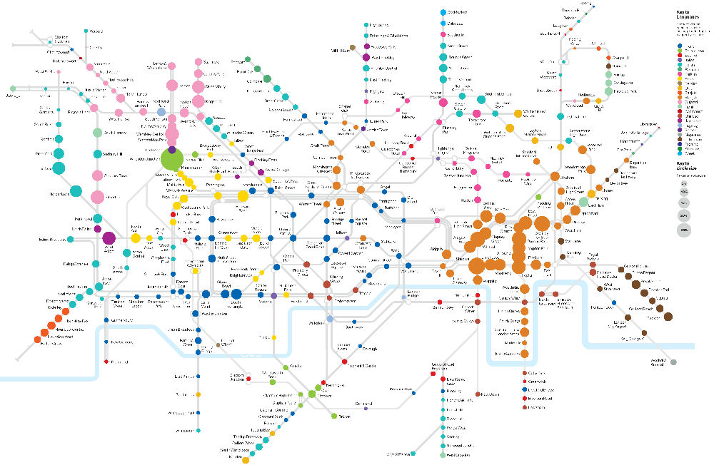 伦敦每个地铁站周围说什么外语的人最多?简直