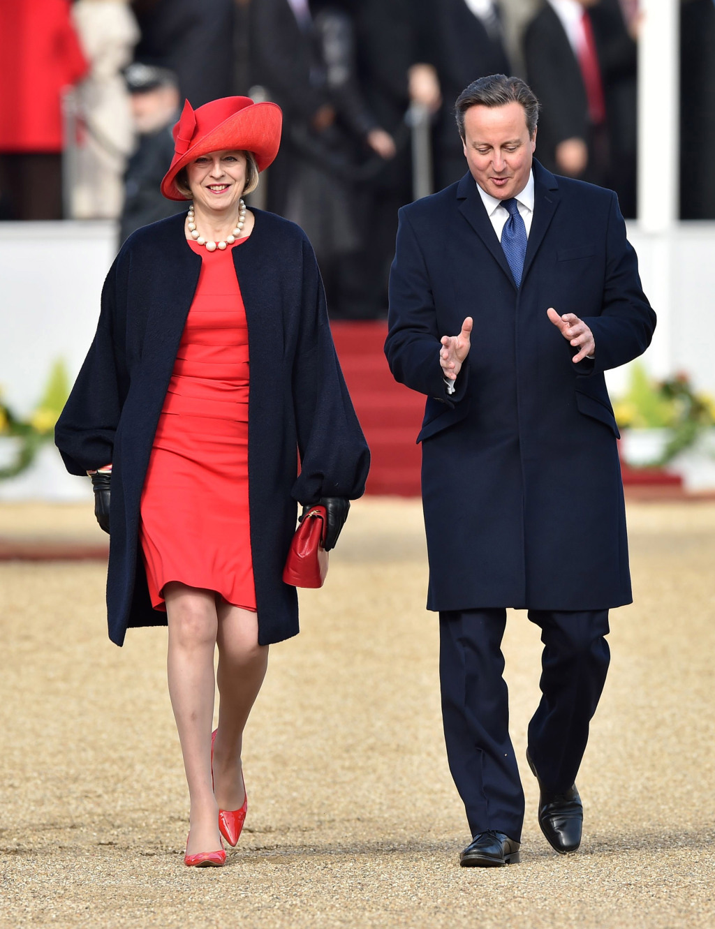 Theresa May and David Cameron at the Ceremonial Welcome at Horse Guards Parade for Chinese President Xi Jinping in 2015.