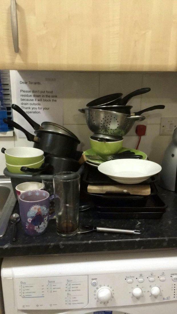 The untidy mess inside the student digs of one of the runners up in the competition to be crowned Britains grubbiest student. See SWNS story SWSTUDENT; A pretty teenager has been crowned Britains grubbiest student - after beating off almost 1,000 slobs from around the UK. Real estate student Brittani Cooper, 19, won the dubious accolade of having the nation's dirtiest digs. She submitted revolting photos to the competition after her dad saw how grim her kitchen was and told her to enter. The winning pictures reveal stomach-churning scenes inside the flat she shares with five housemates in Filton, Bristol.