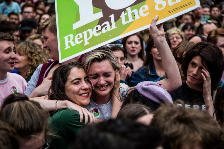 Pro-Choice supporters celebrate as the results are announced to Repeal the 8th Amendmend and legalize abortion in Ireland(James Forde for AFP-mAY 26TH) (Photo credit should read "James Forde/Center for Reproductive Rights/AFP-Services")