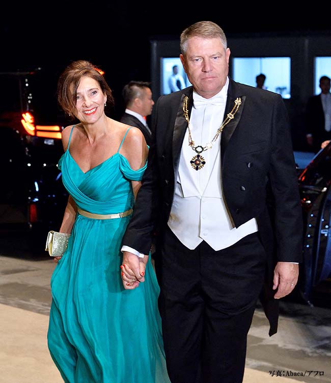 TOKYO, JAPAN - OCTOBER 22 : Romanian President Klaus Iohannis and his wife arrive to attend the Court Banquet at the Imperial Palace on October 22, 2019 in Tokyo, Japan. David Mareuil / Anadolu Agency/ABACAPRESS.COM