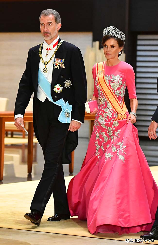Mandatory Credit: Photo by Robin Utrecht/Shutterstock (10453394ag) Queen Letizia and King Felipe VI Imperial state banquet, Tokyo, Japan - 22 Oct 2019