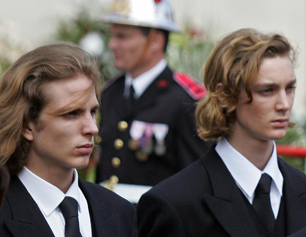 Monaco, Monaco: Andrea Casiraghi (L) and his brother Pierre walk during the funeral procession for late Prince Rainier III as it heads to the 19th-century cathedral where Rainier will be laid to rest beside his beloved wife Grace, 15 April 2005 in Monaco. The prince who ruled the Mediterranean statelet since 1949, died at the age of 81 after a month-long hospitalization with severe breathing and heart problems, 06 April 2005 in the principality.AFP PHOTO POOL GERARD JULIEN (Photo credit should read GERARD JULIEN/AFP/Getty Images)