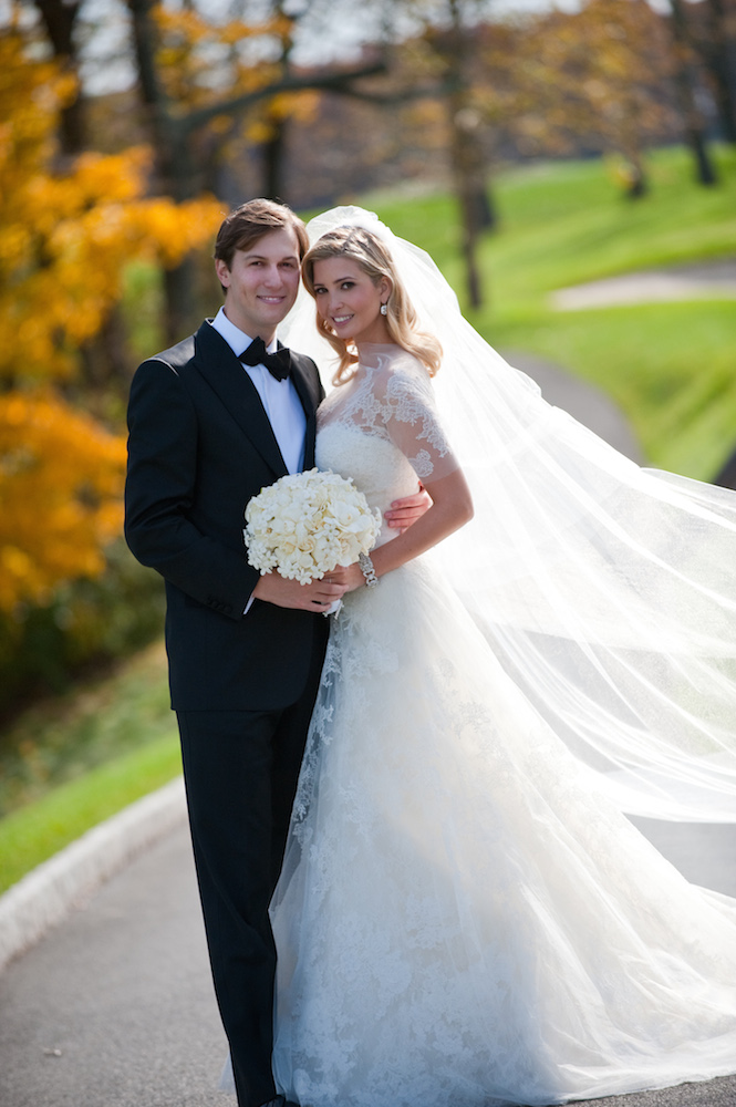 BEDMINSTER, NJ - OCTOBER, 25: In this handout image provided by Ivanka Trump and Jared Kushner, Ivanka Trump (R) and Jared Kushner (L) attend their wedding at Trump National Golf Club on October 25, 2009 in Bedminster, New Jersey. (Photo Brian Marcus/Fred Marcus Photography via Getty Images)